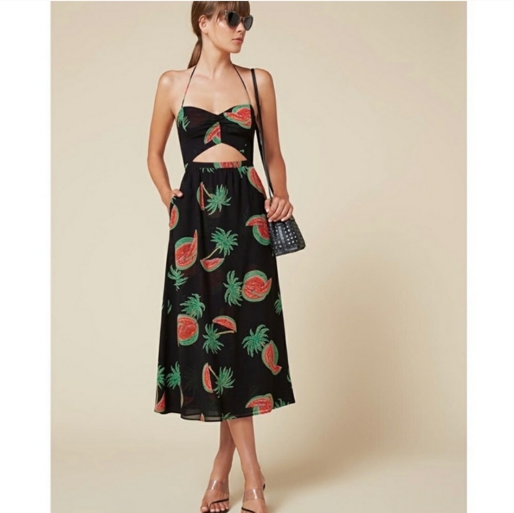 Reformation Black and Green Midi Dress